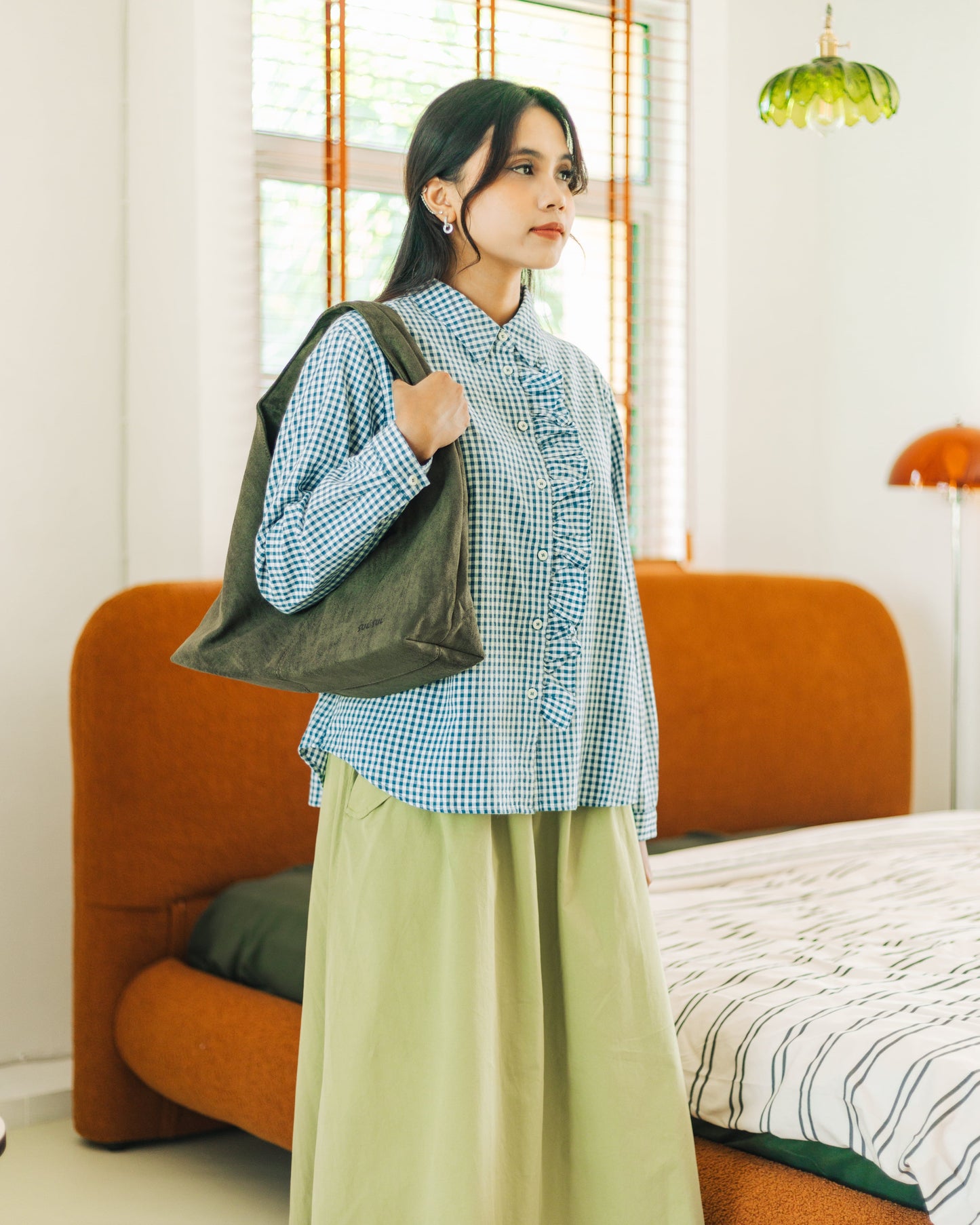SUL SUL VINTAGE SUEDE TOTE BAG GREEN