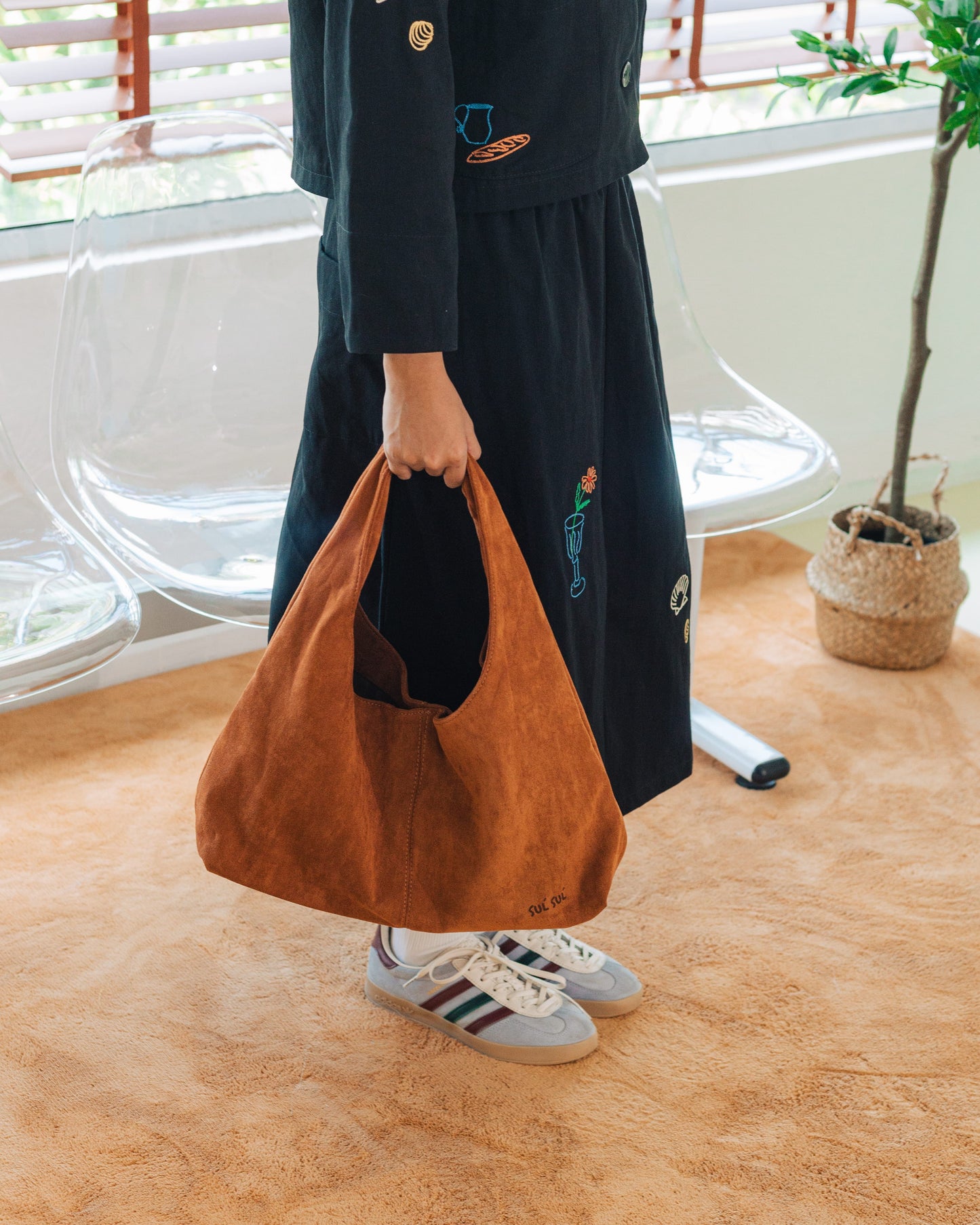 SUL SUL VINTAGE SUEDE TOTE BAG BROWN