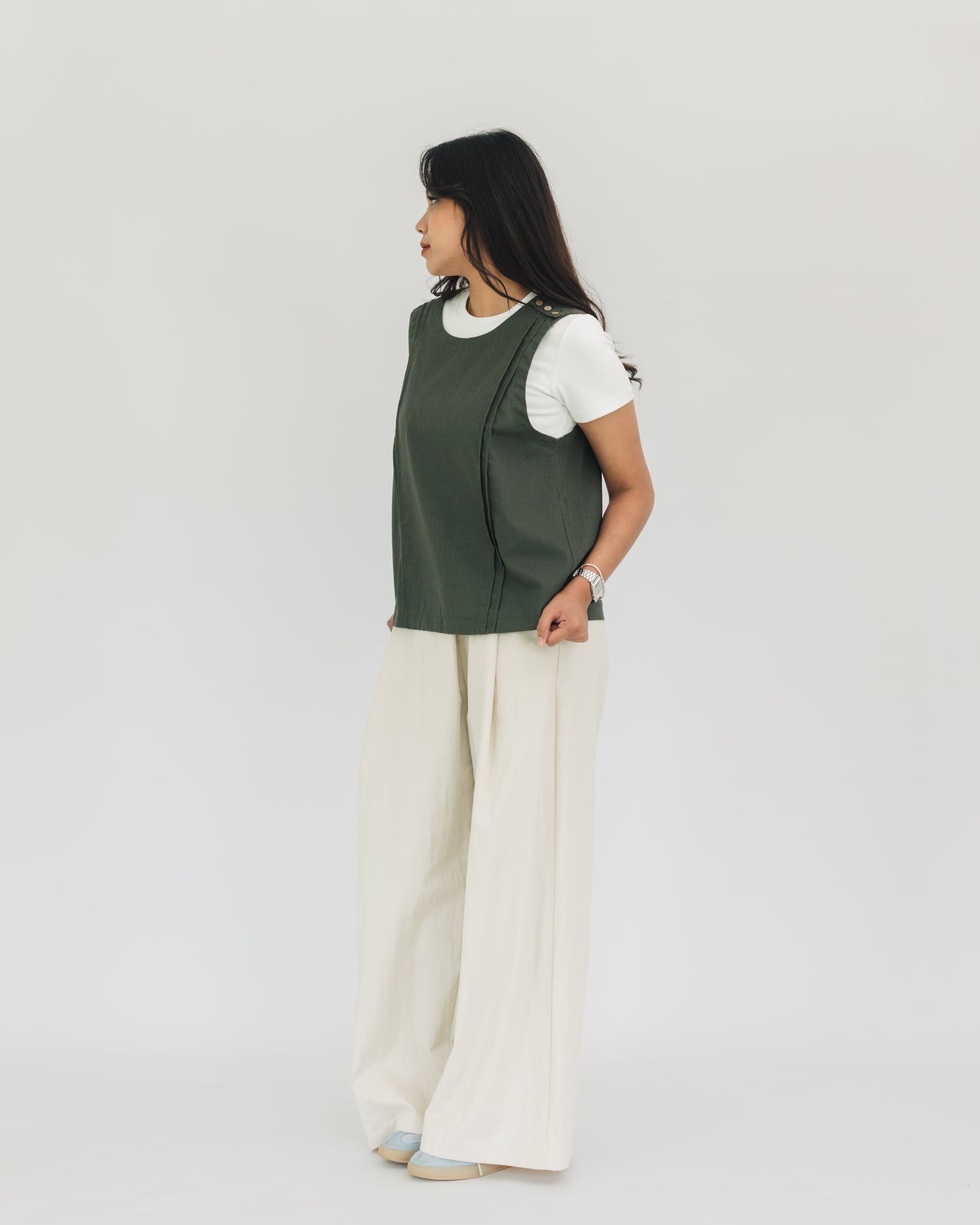 SUL SUL IRREGULAR BUTTON WIDE PANTS BEIGE