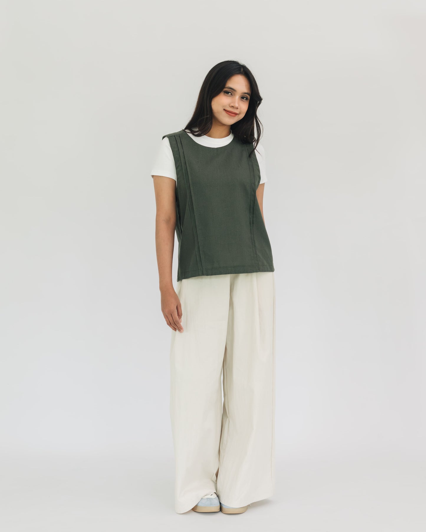 SUL SUL IRREGULAR BUTTON WIDE PANTS BEIGE