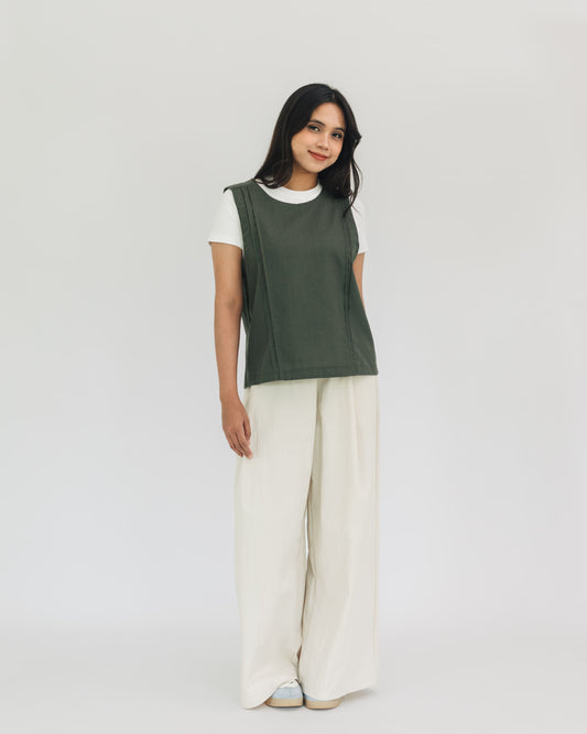 SUL SUL IRREGULAR BUTTON WIDE PANTS BEIGE