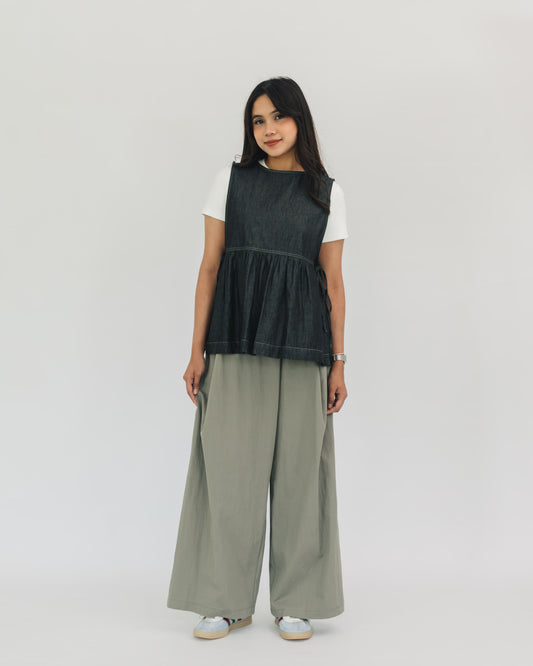 SUL SUL IRREGULAR BUTTON WIDE PANTS GREY