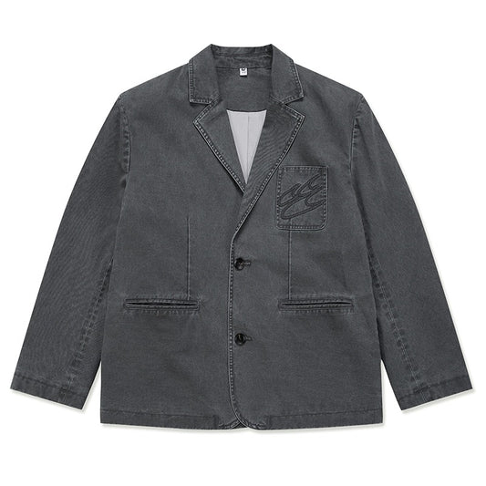 WASHED VINTAGE TWILL COTTON RELAXED BLAZER